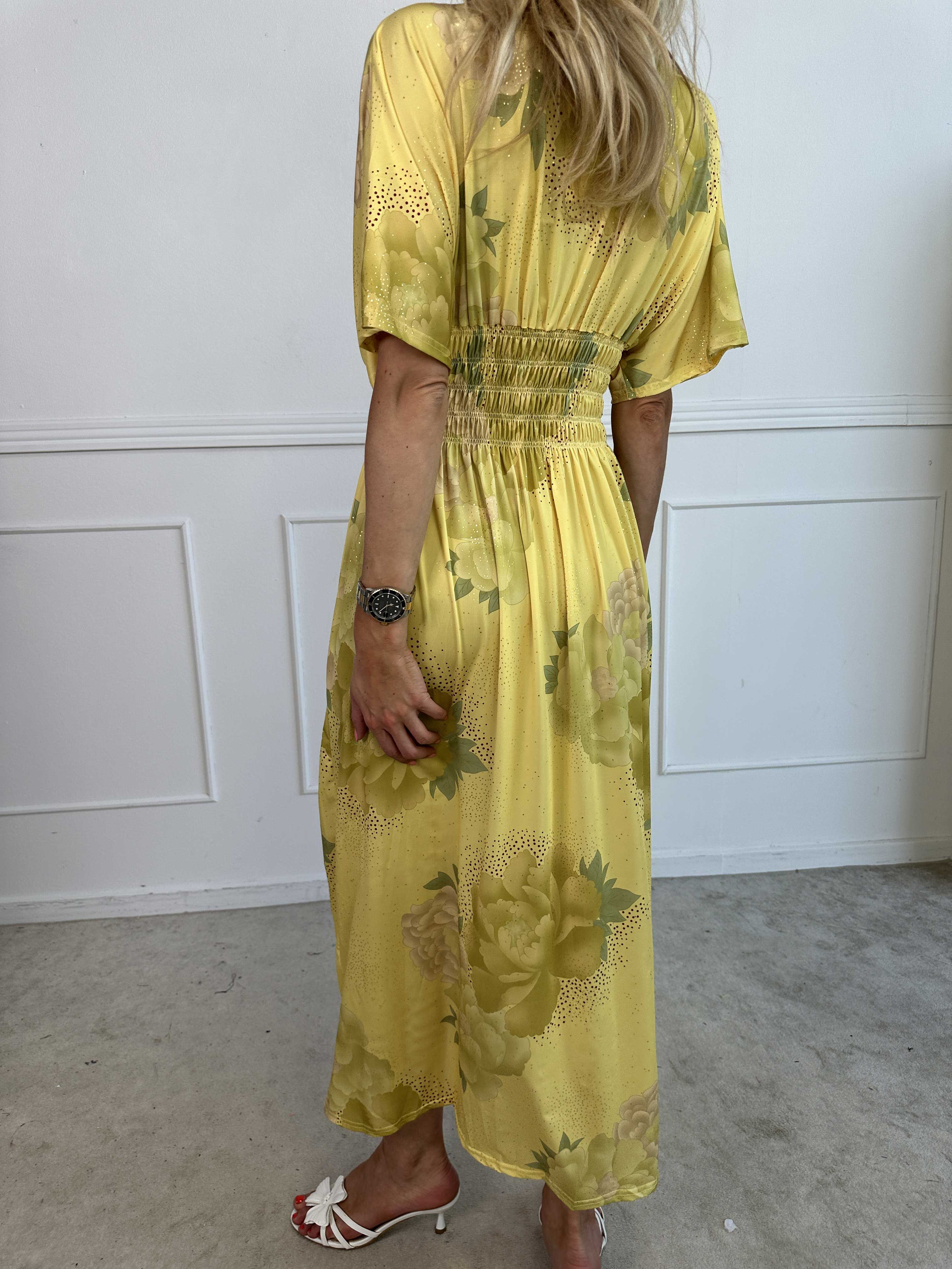 Pams Big Flower - Lang elastisk kjole med blomster motiver